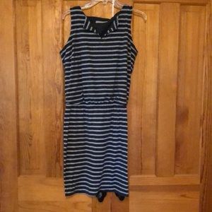 Athleta navy and white elastic waist dress small